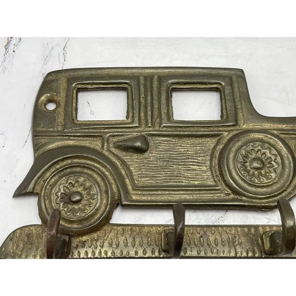 Vtg. Brass Antique Car Hanging‎ Key Holder Vintage Made in India